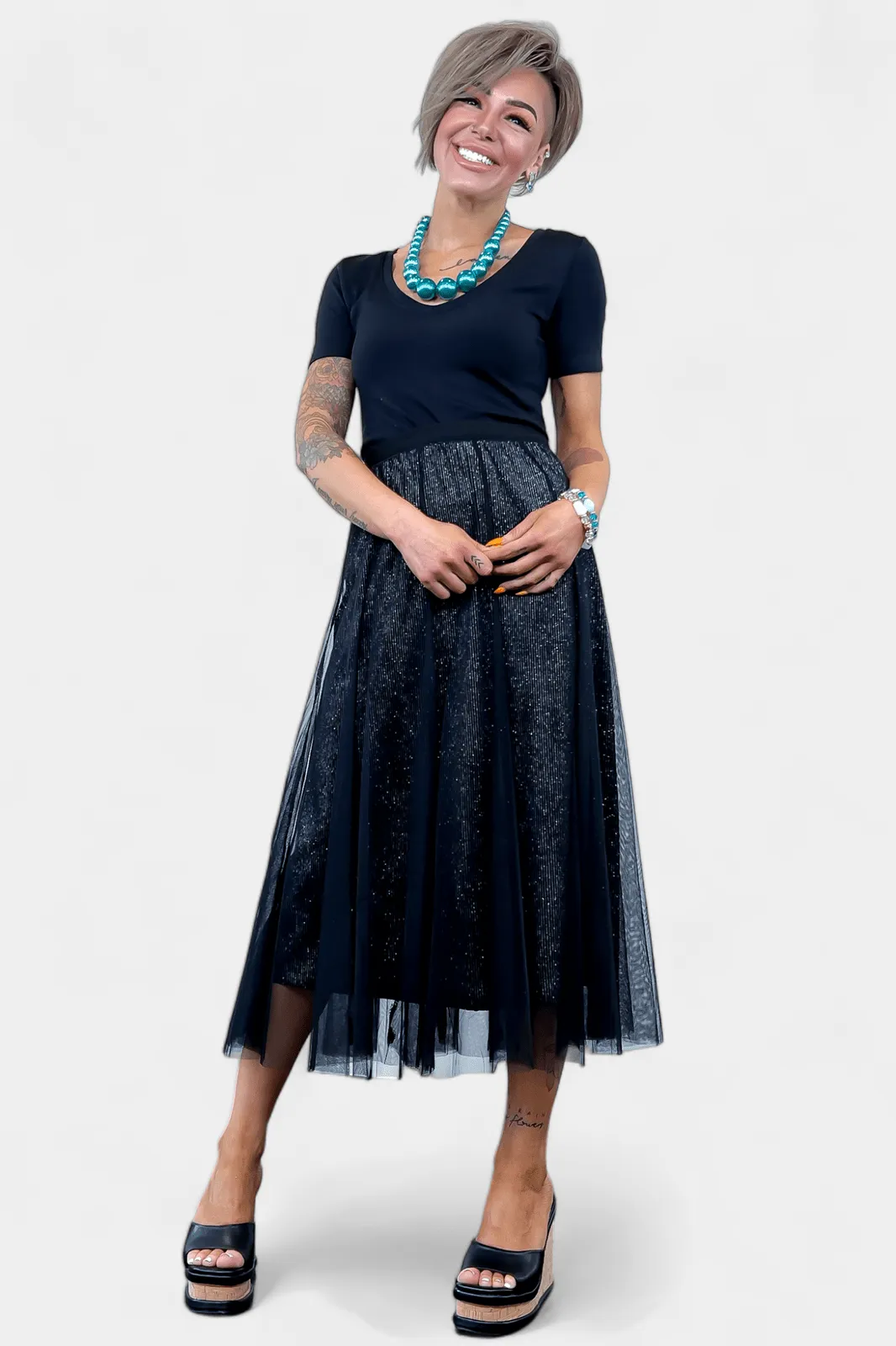 Black Tulle Sparkle Maxi Skirt