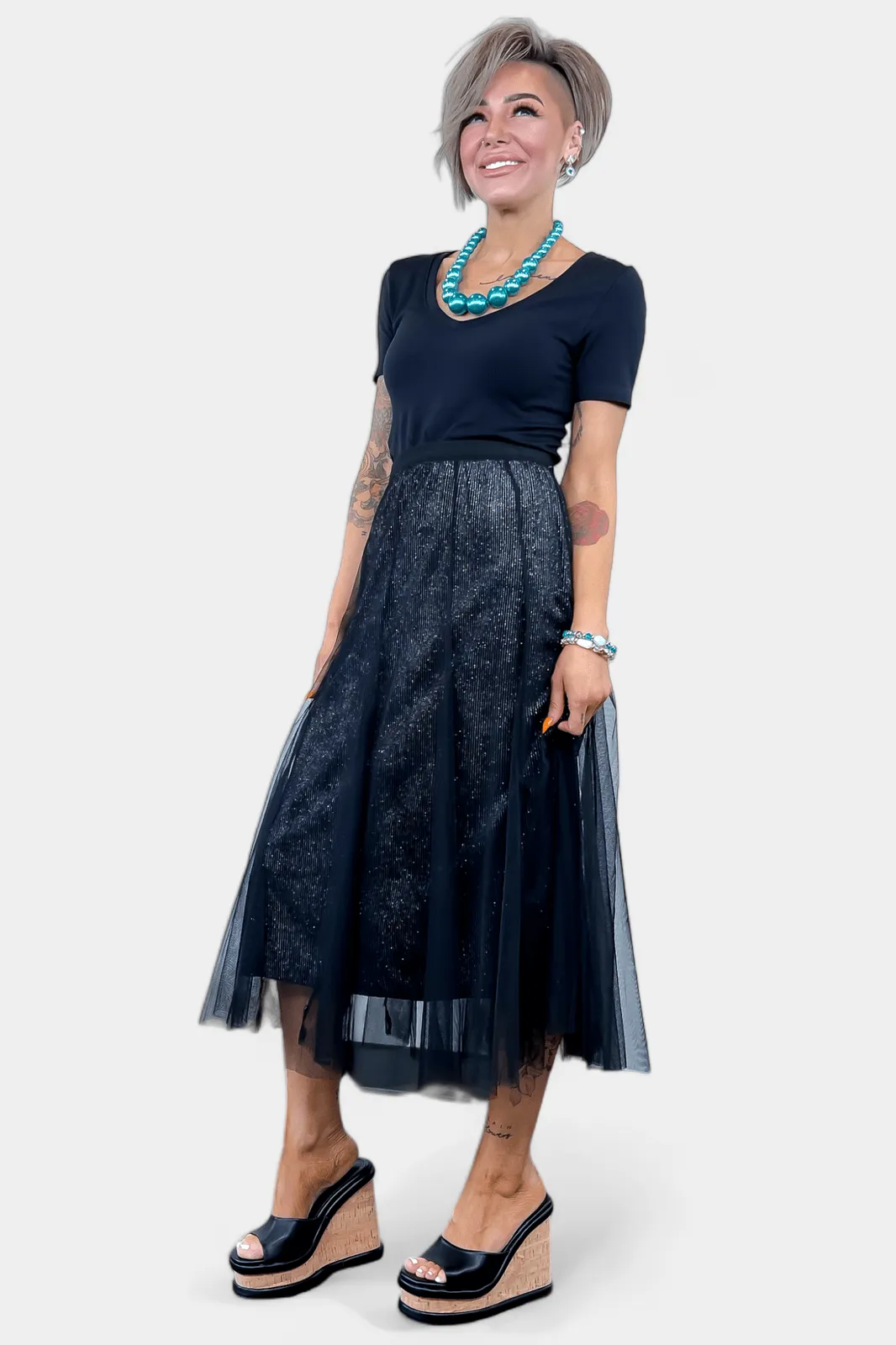 Black Tulle Sparkle Maxi Skirt