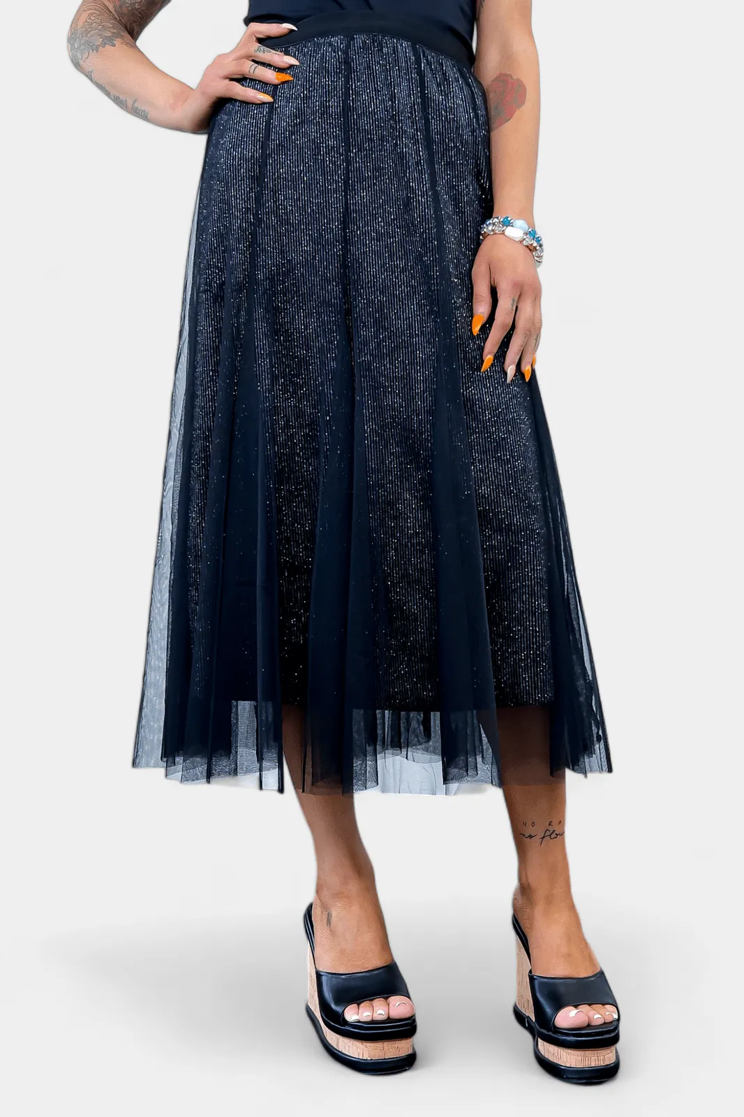 Black Tulle Sparkle Maxi Skirt