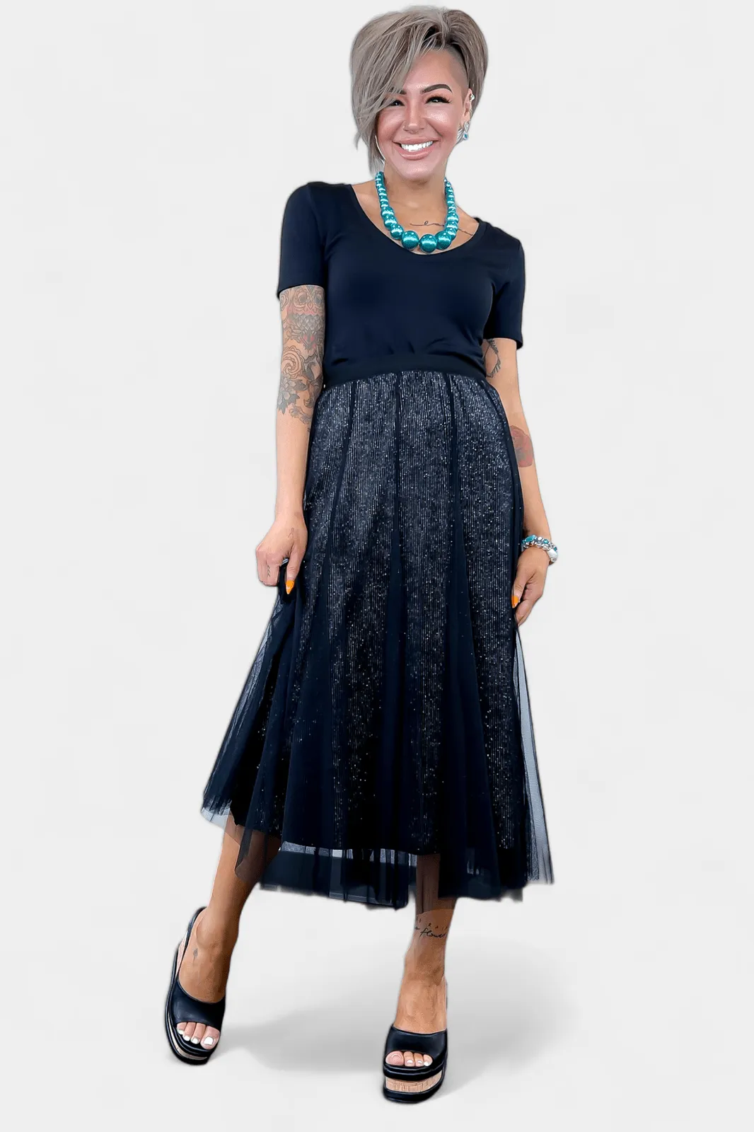 Black Tulle Sparkle Maxi Skirt