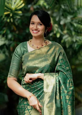 Blooming Rama Soft Silk Saree With Desiring Blouse Piece