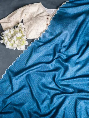 Blue Color Gadhawal Chex Material & Arca Work Saree