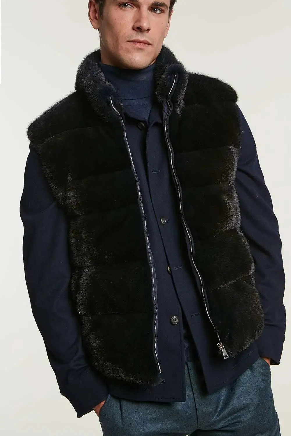 Blue mink vest men