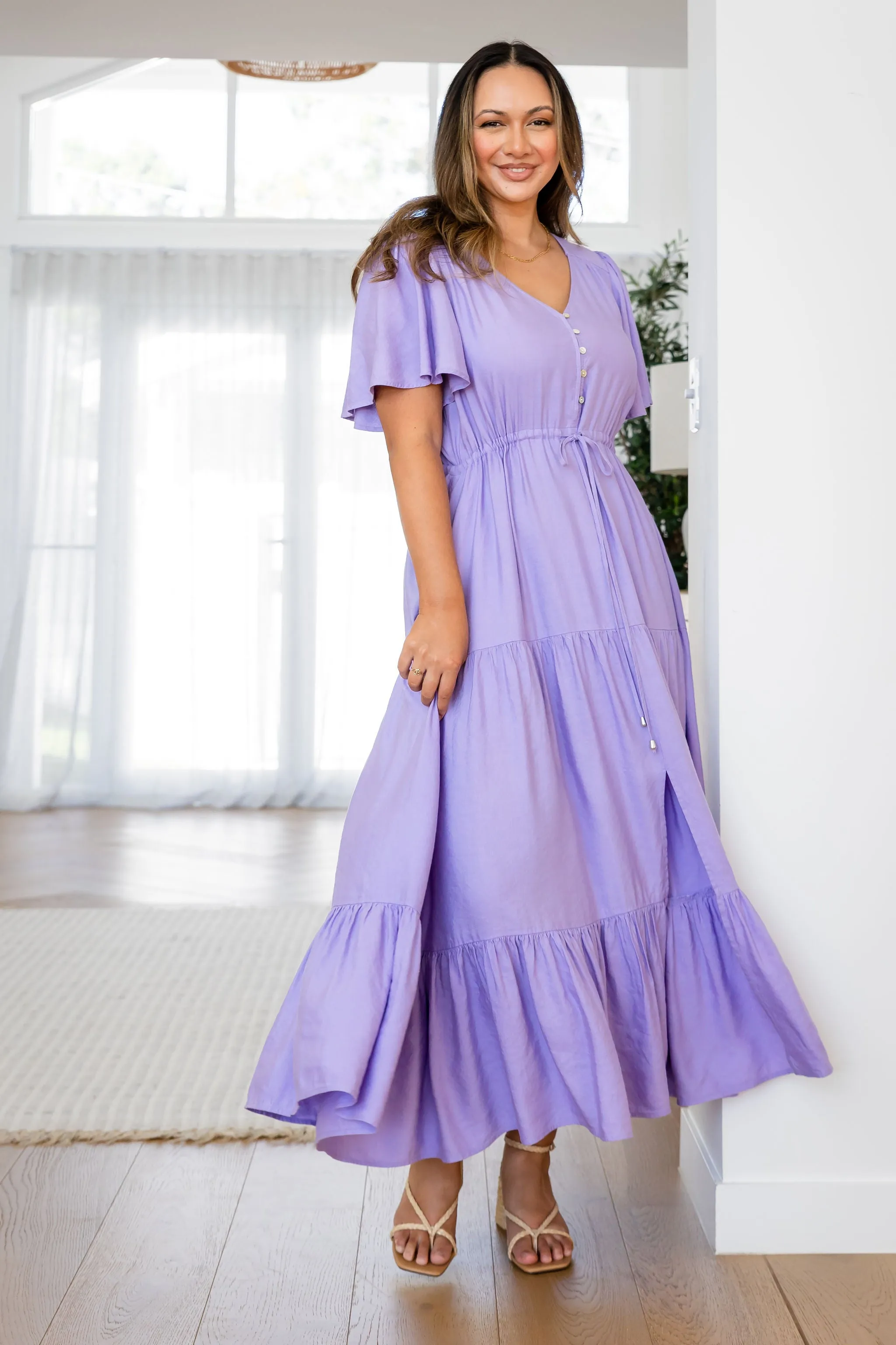 Bonnie Linen Blend Maxi Dress in Lavender