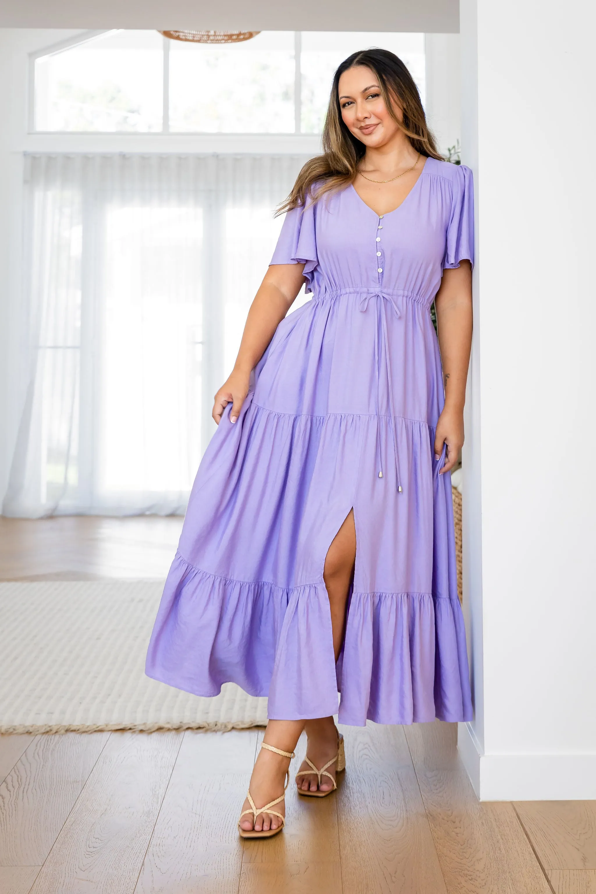 Bonnie Linen Blend Maxi Dress in Lavender