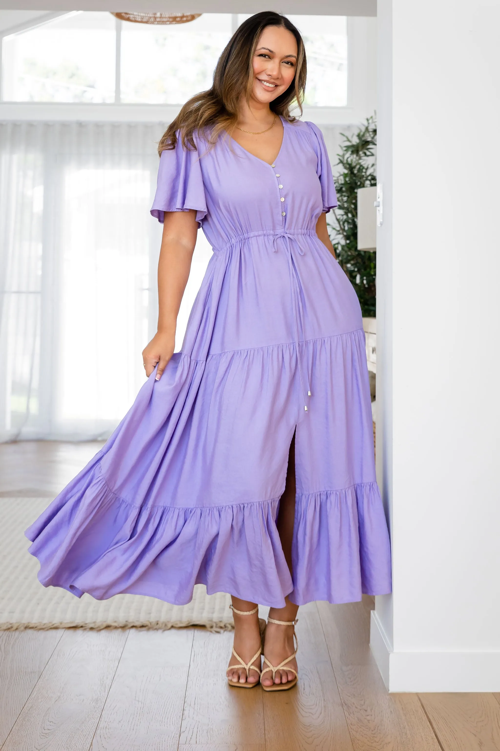 Bonnie Linen Blend Maxi Dress in Lavender