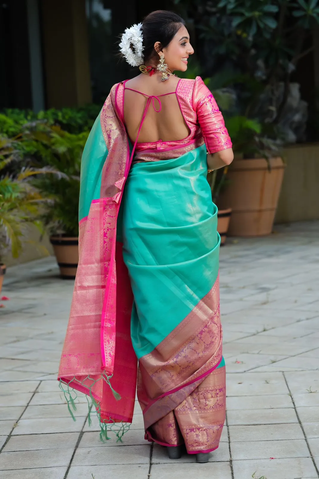 Breathtaking Sea Green Kanjivaram Silk Saree With Scintilla Blouse Piece