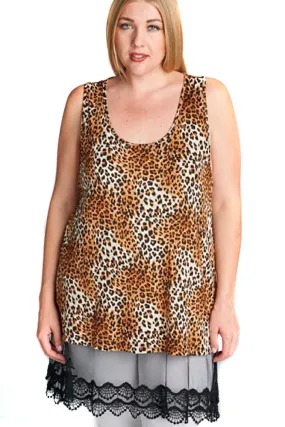 Brown Leopard Crochet Mesh Trim Plus Size Dress Top U.S.A