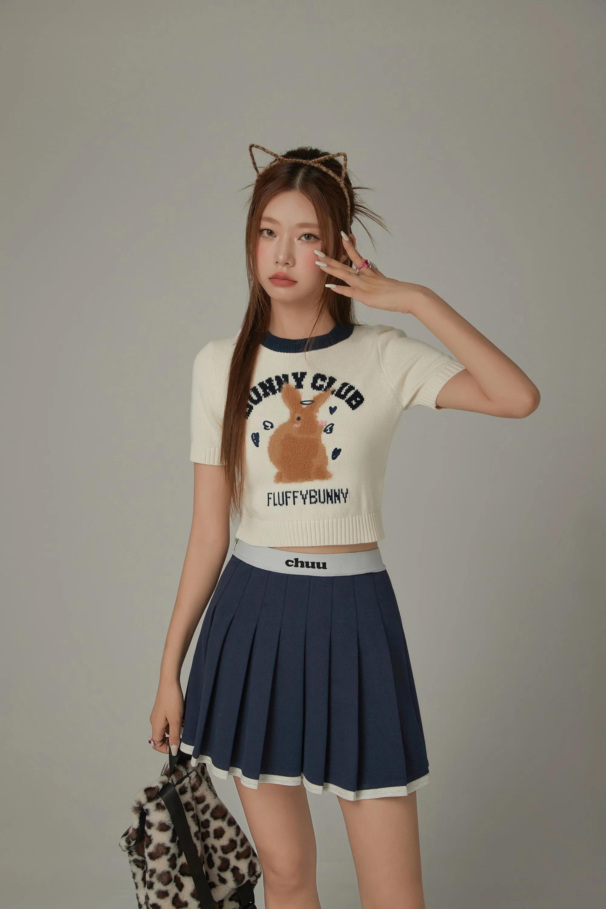 Bunny Club Character Crop Knit Sweater