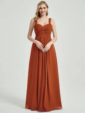 Burnt Orange Sweetheart Straps A-Line Maxi Chiffon Bridesmaid Dresses