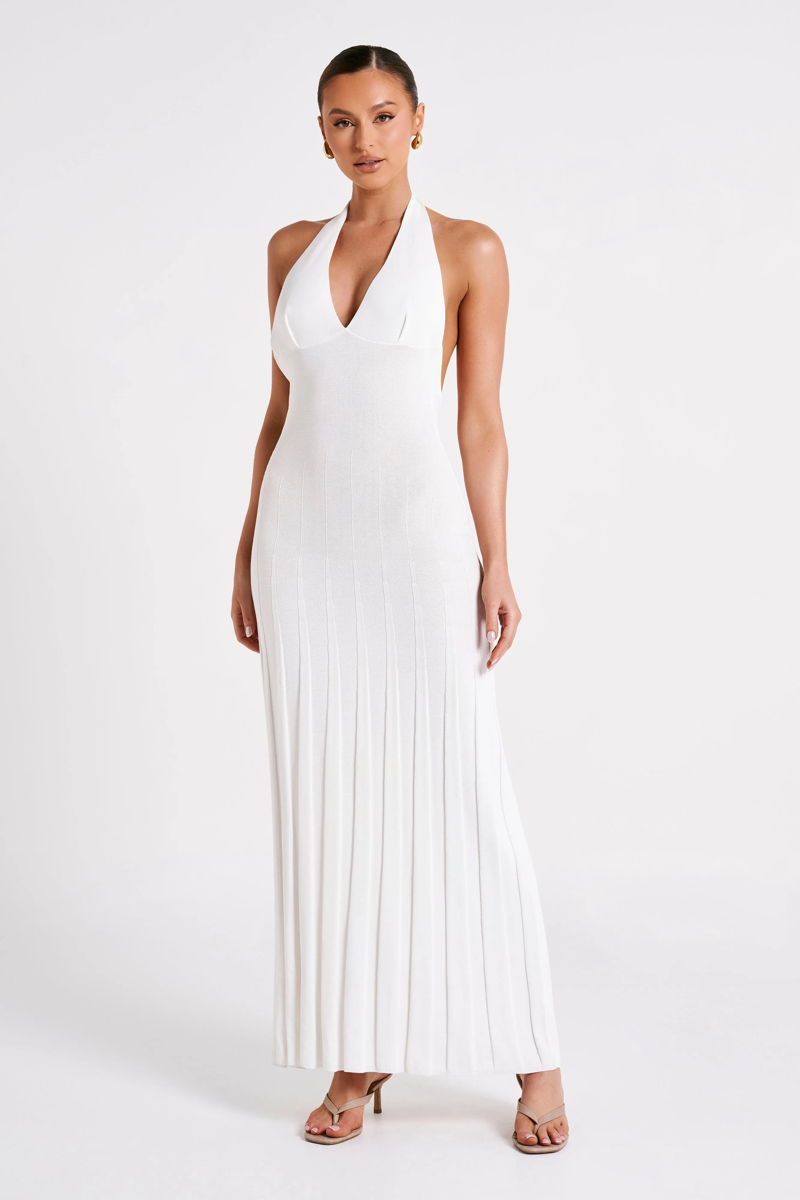 Caity Ribbed Halter Maxi Dress - White