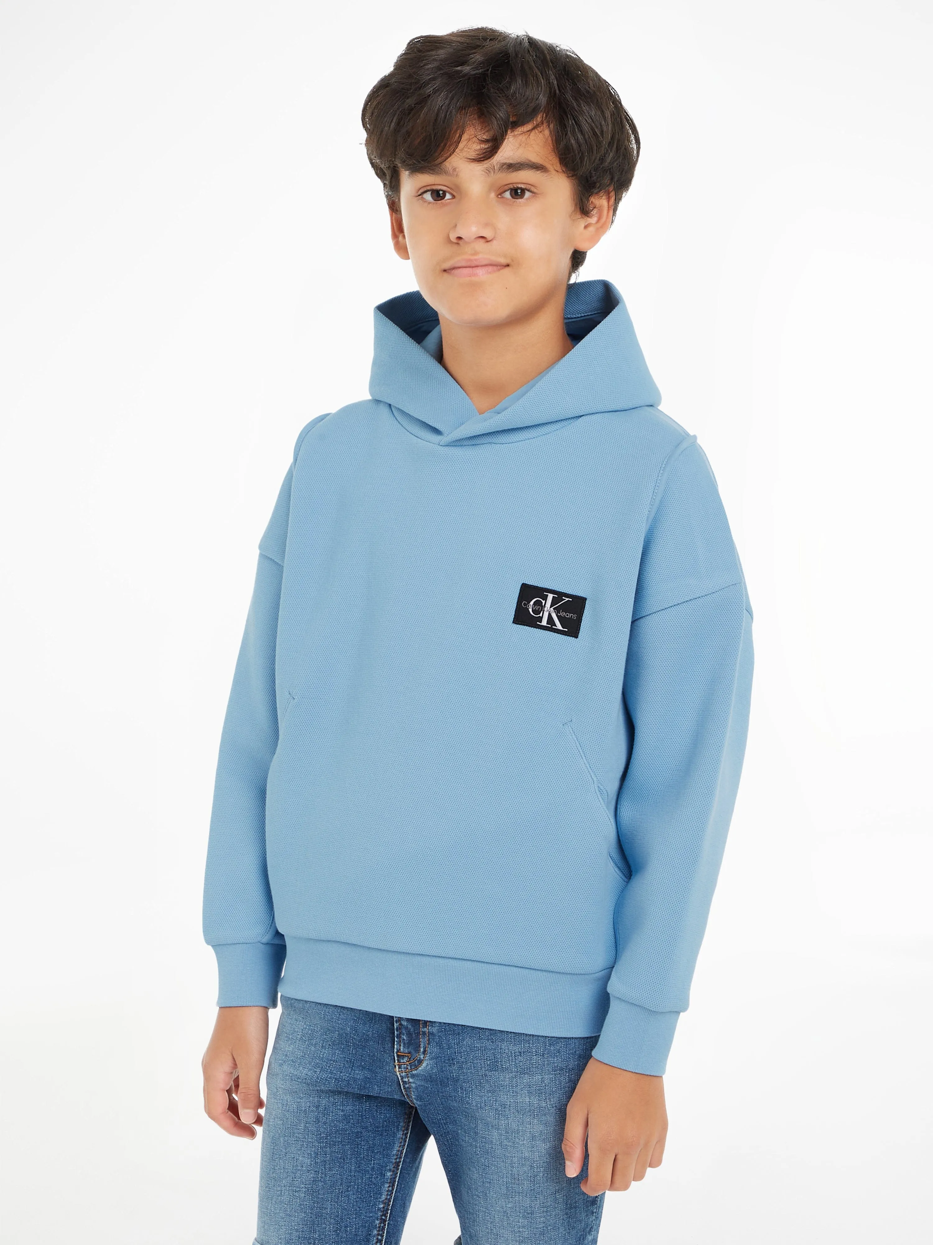 Calvin Klein Boys Pique Modern Comfort Hoodie in Blue