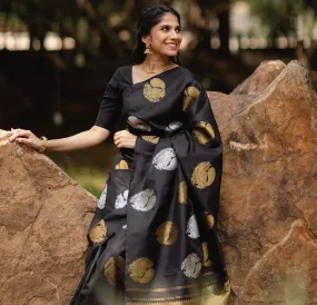 Captivating Black Soft Silk Saree With Majesty Blouse Piece