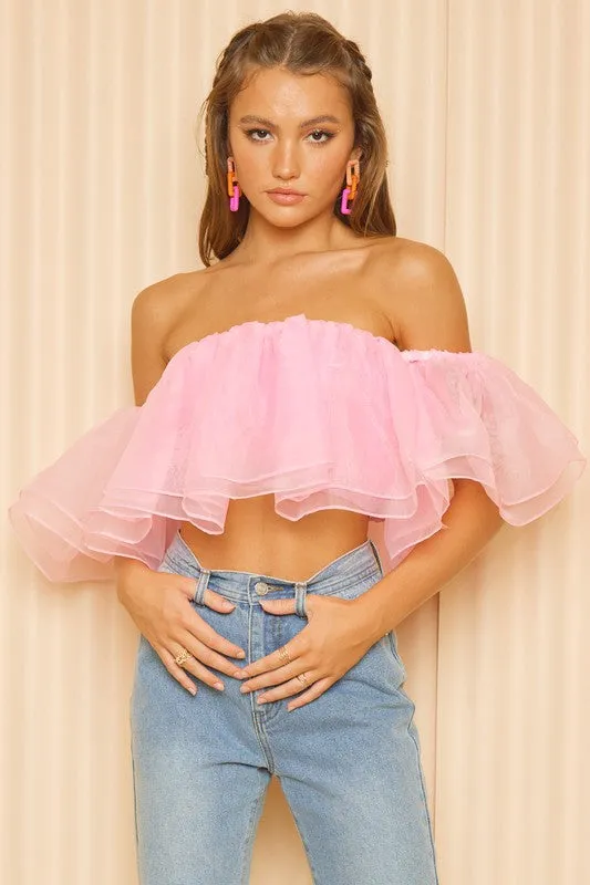 Caroline Organza Off Shoulder Ruffle (Pink)