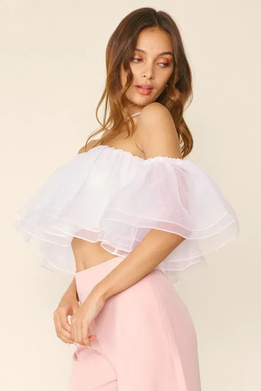 Caroline Organza Off Shoulder Ruffle (White)