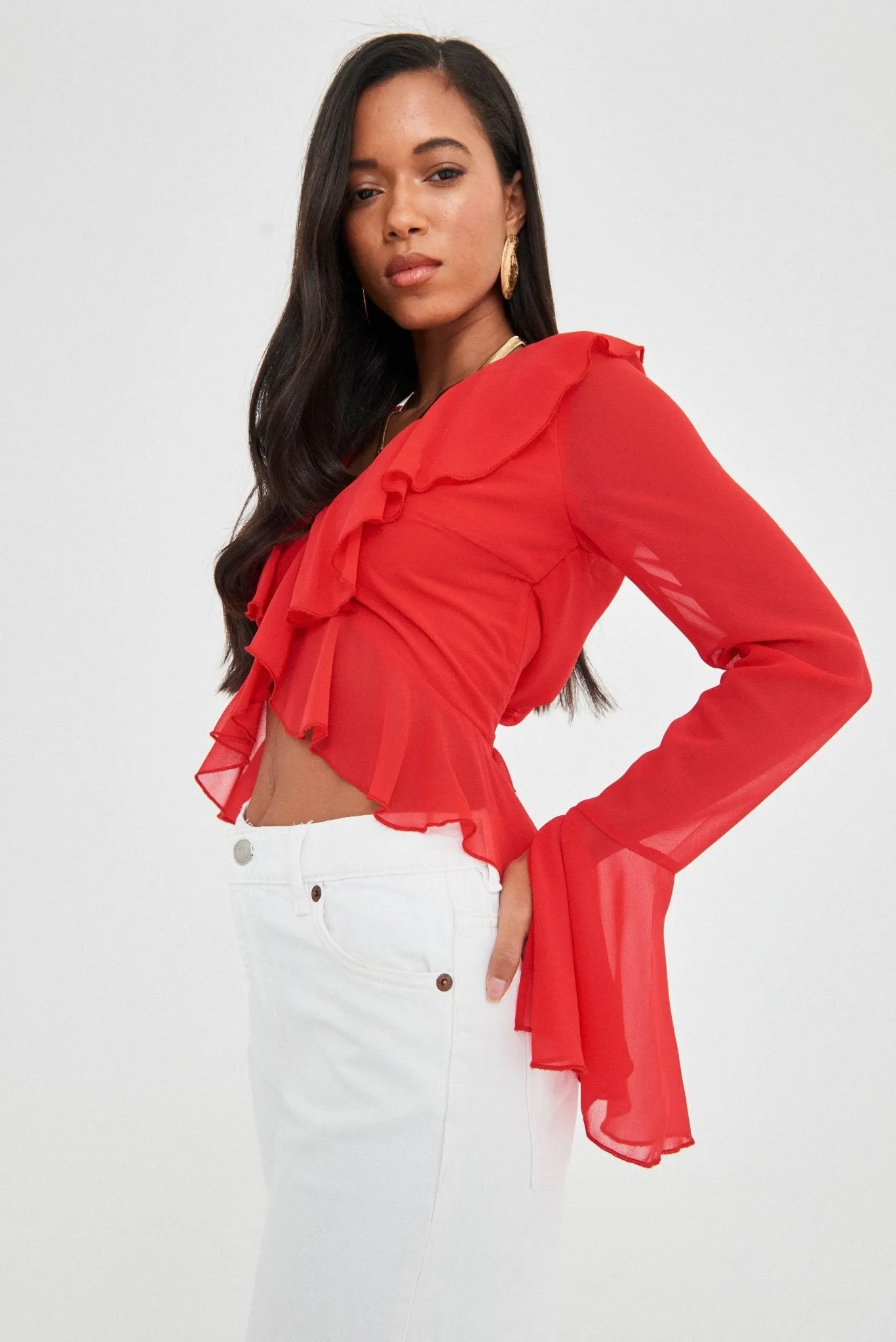 CHIFFON RUFFLE TOP