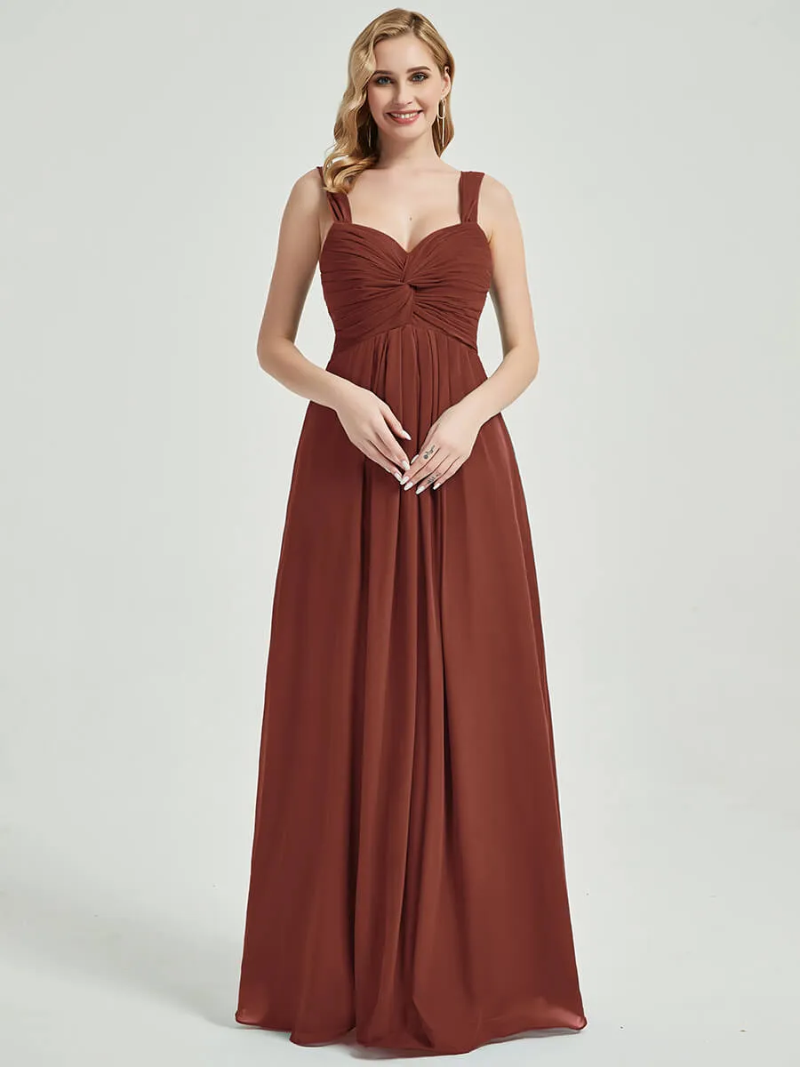 Cinnamon Rose Sweetheart Straps A-Line Maxi Chiffon Bridesmaid Dresses