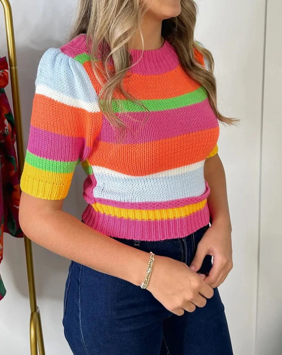 Colorblock Short Sleeve Crop Sweater