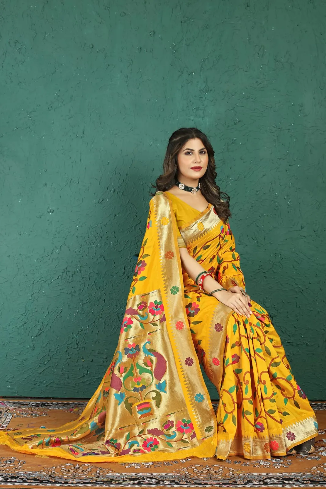 Comely Yellow Paithani Silk Saree With Adoring Blouse Piece