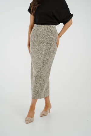 Cora Denim Maxi Skirt In Leopard Print