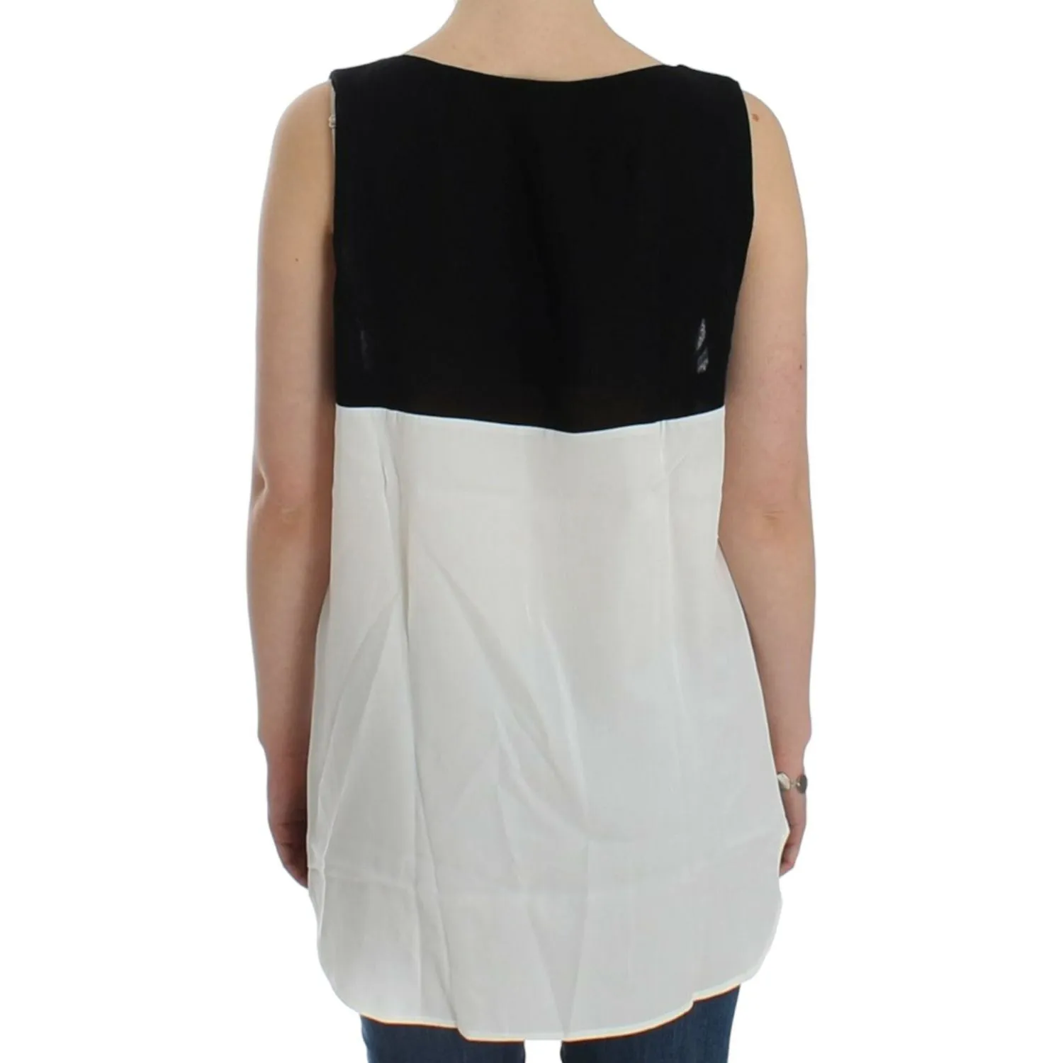 Costume National Elegant Monochrome Sleeveless Top with Gold Accents