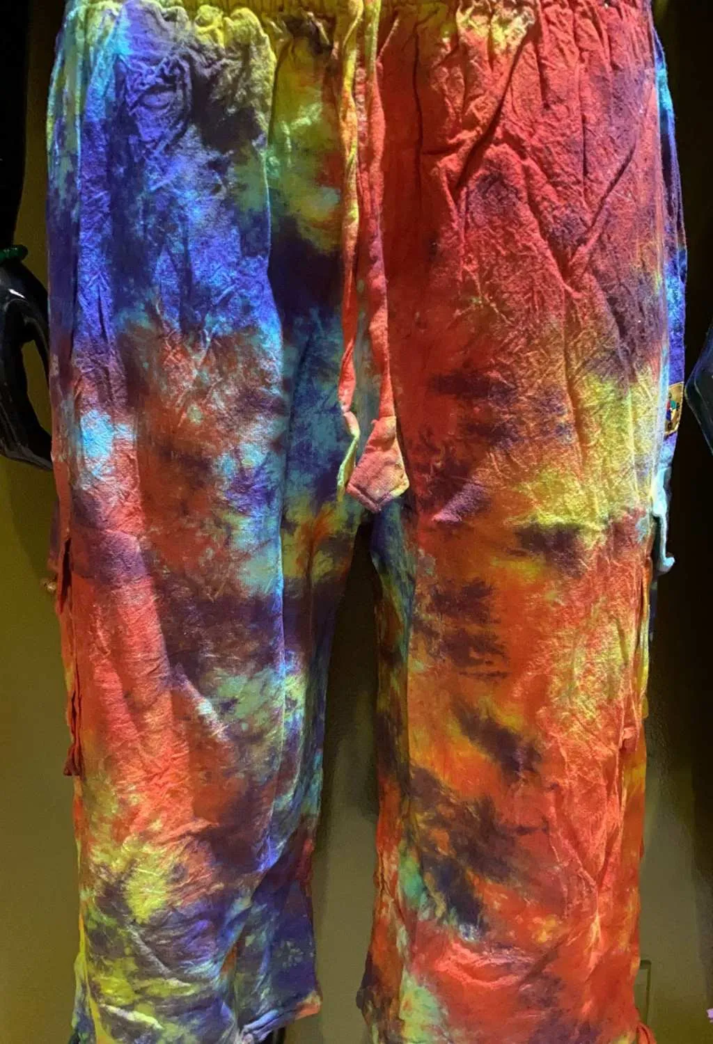 Cotton Wide-Leg 3/4 Cargo Pocket Pants - Tie-Dye