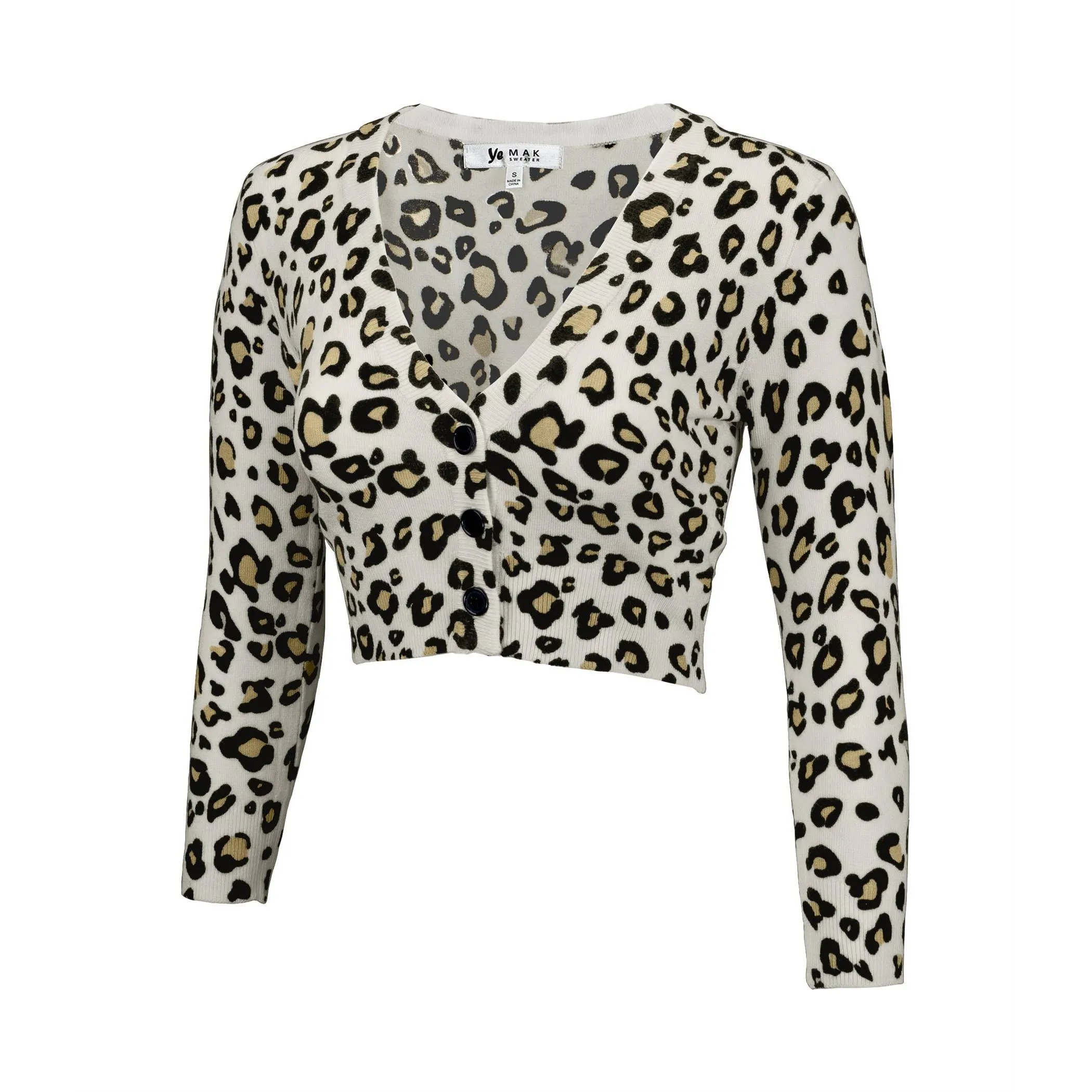 Cropped 3/4 Sleeve Bolero Leopard Print Cardigan Sweater CO129/LEO (S-XL)