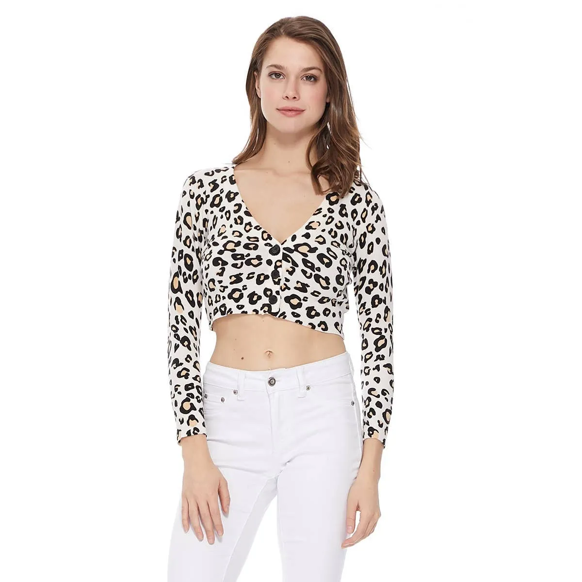 Cropped 3/4 Sleeve Bolero Leopard Print Cardigan Sweater CO129/LEO (S-XL)