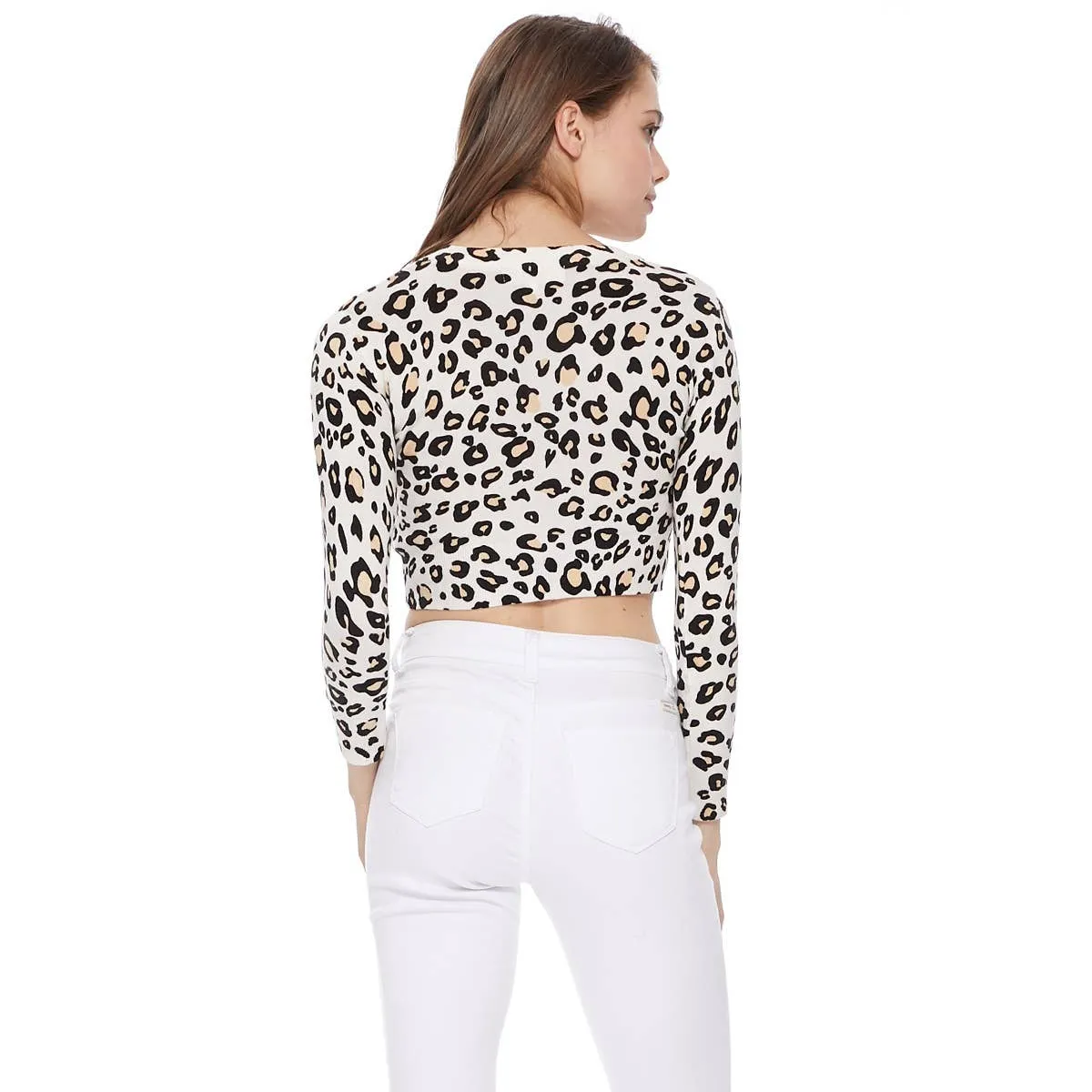 Cropped 3/4 Sleeve Bolero Leopard Print Cardigan Sweater CO129/LEO (S-XL)