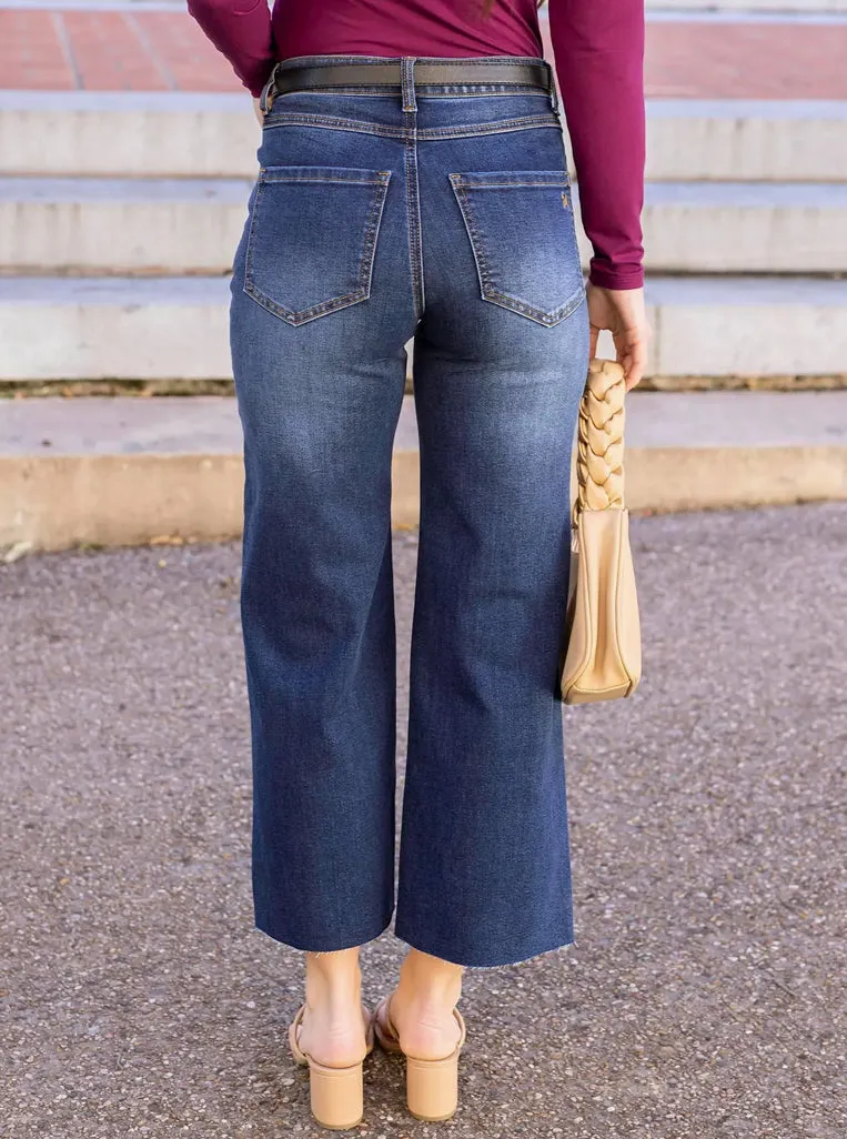 Cropped Wide Leg Waist Shaper Jeans in Medium Dark Wash