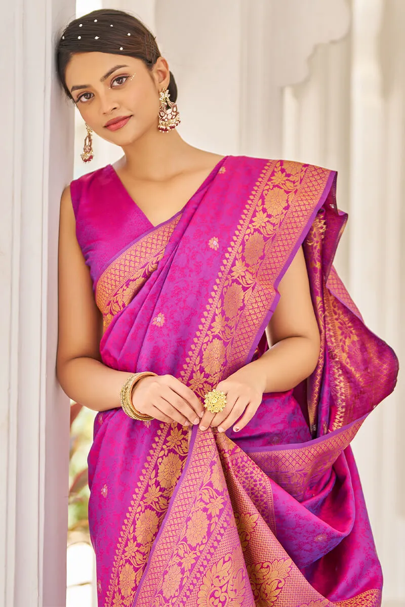 Cynosure Purple Kanjivaram Silk Saree With Inspiring Blouse Piece