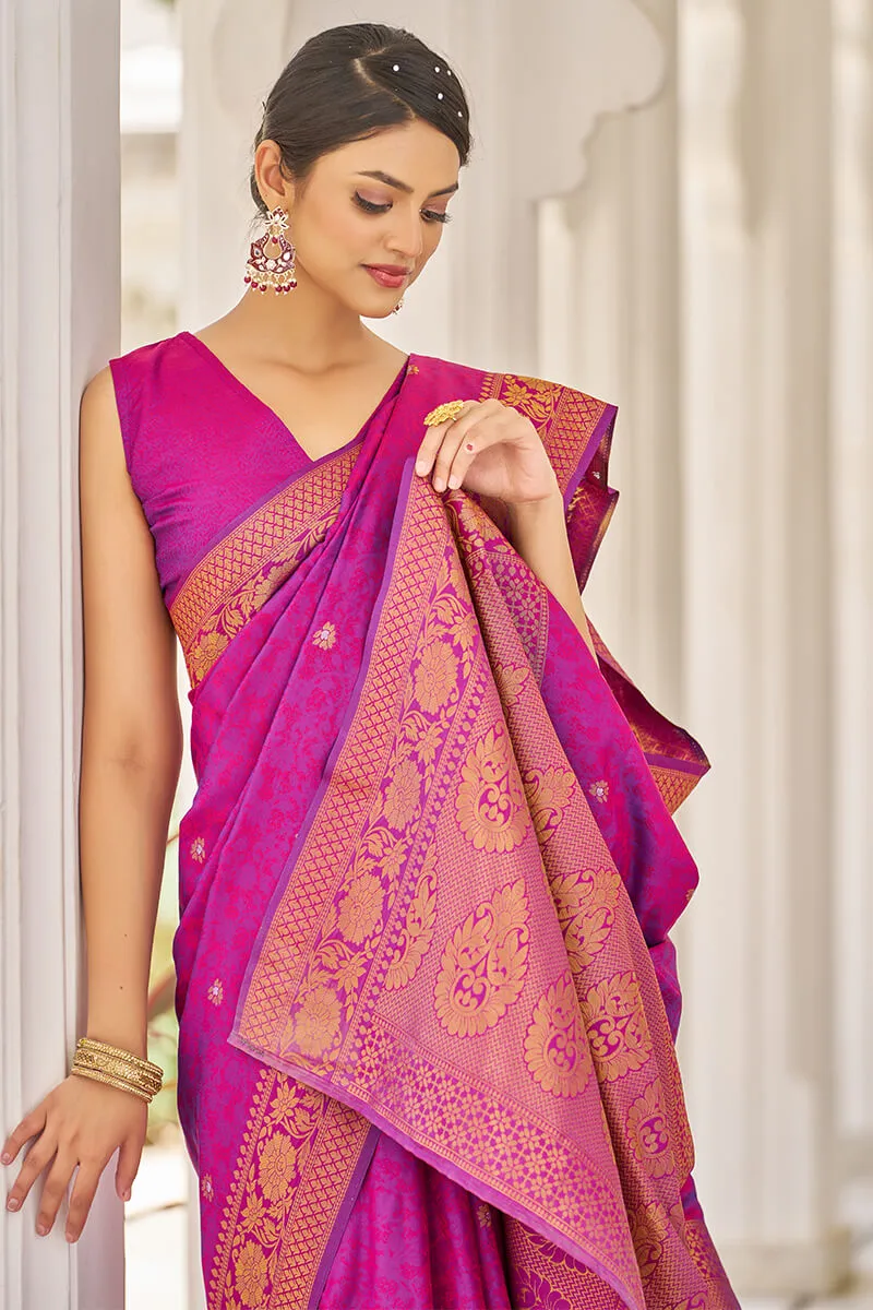 Cynosure Purple Kanjivaram Silk Saree With Inspiring Blouse Piece