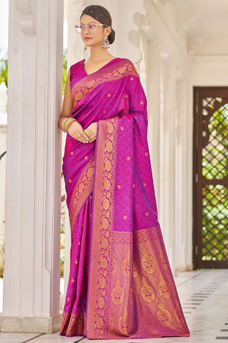 Cynosure Purple Kanjivaram Silk Saree With Inspiring Blouse Piece