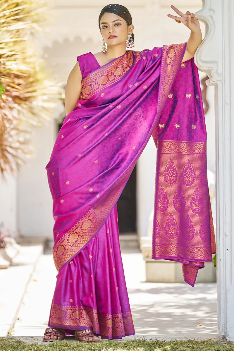 Cynosure Purple Kanjivaram Silk Saree With Inspiring Blouse Piece