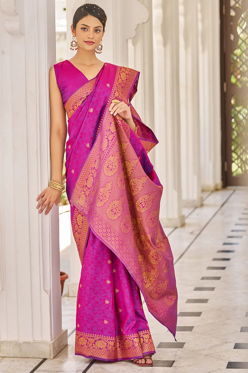 Cynosure Purple Kanjivaram Silk Saree With Inspiring Blouse Piece