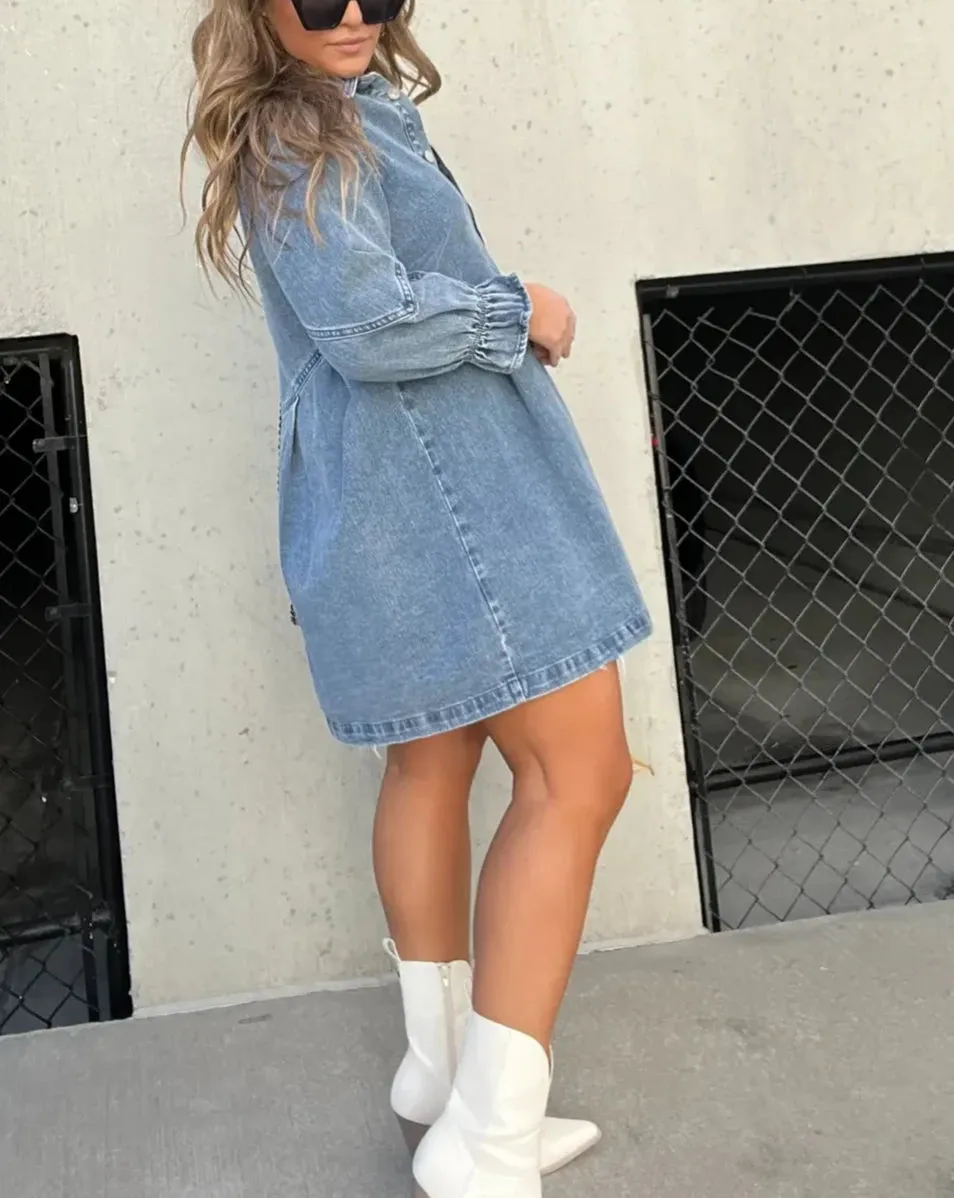 Daphne - Long Sleeves Denim Dress