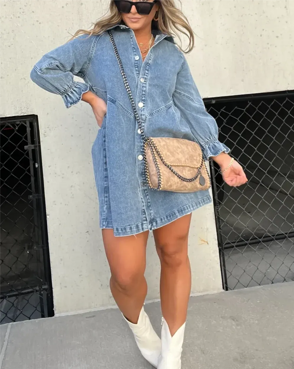 Daphne - Long Sleeves Denim Dress