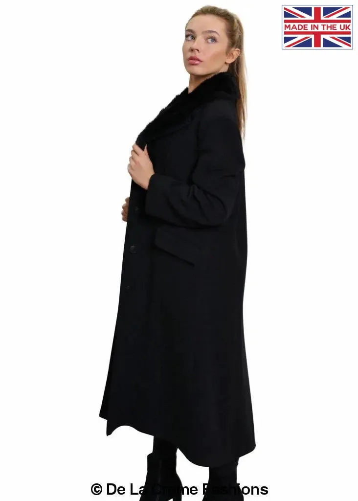 De La Creme Womens Oversized Faux Fur Collar Long Coat