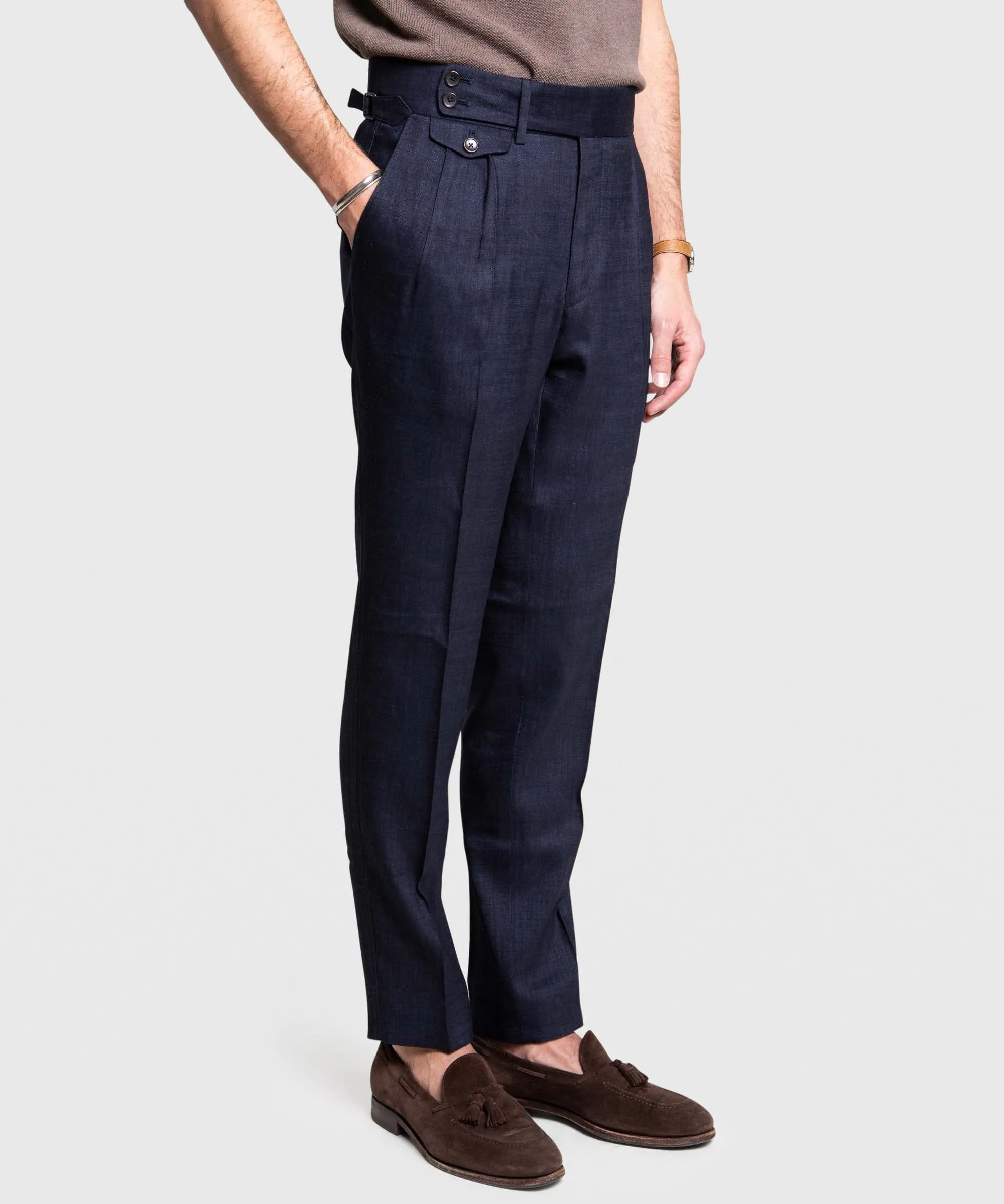 Denim Twill Pleated Dinner Trousers