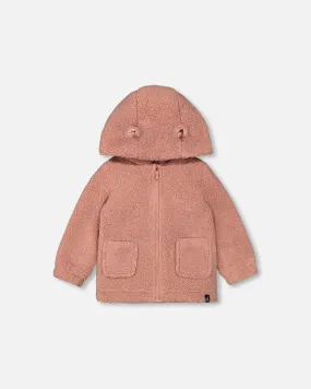 Deux Par Deux Sherpa Hooded Zip Jacket With Jersey Lining - Silver Pink