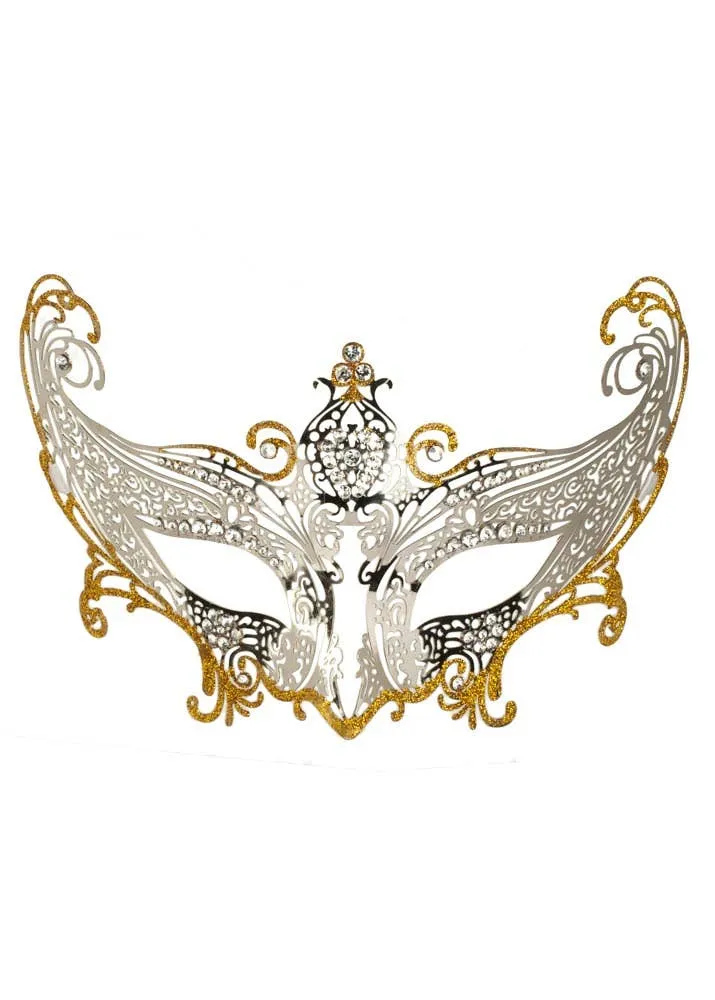 Divine Silver and Gold Metal Lace Masquerade Mask