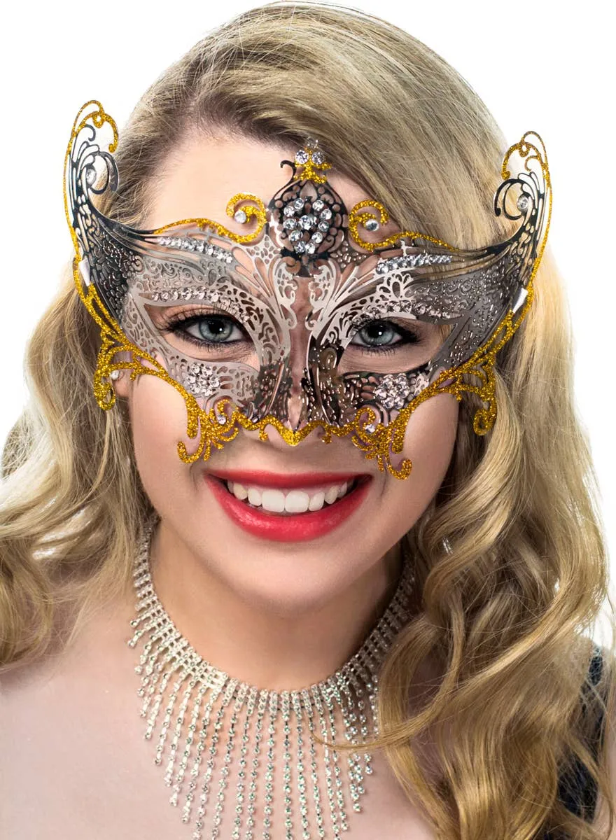 Divine Silver and Gold Metal Lace Masquerade Mask