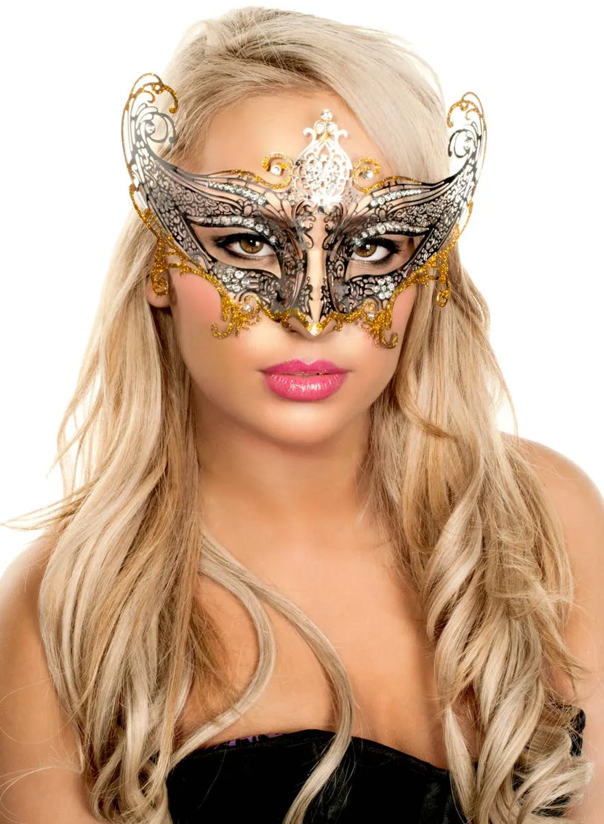 Divine Silver and Gold Metal Lace Masquerade Mask