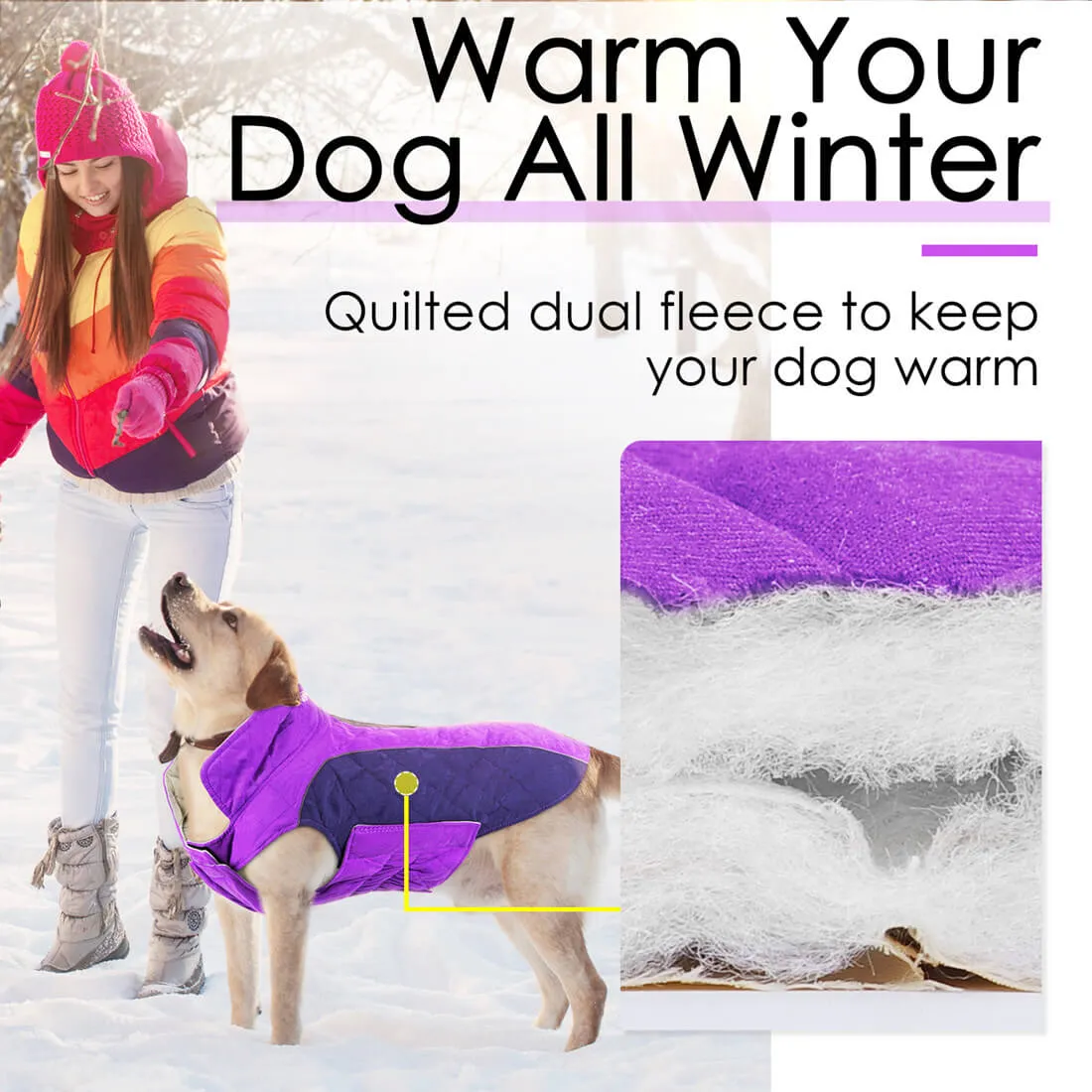 Dog Winter Coat - Super Warm With Reversible Stripe - Winter Dog Gear | ThinkPet