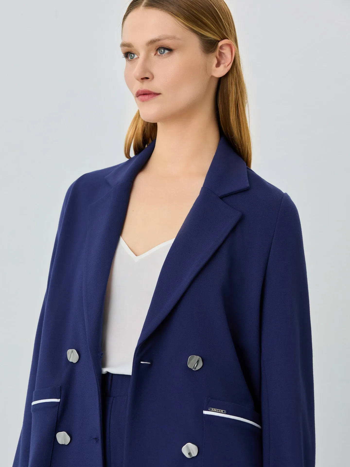 Double-Breasted Punto Roma Blazer In Rayon Blend