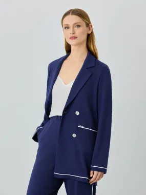 Double-Breasted Punto Roma Blazer In Rayon Blend