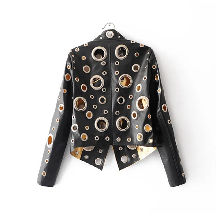 Edgy Metallic Silver Rocker Riveted Biker Jacket