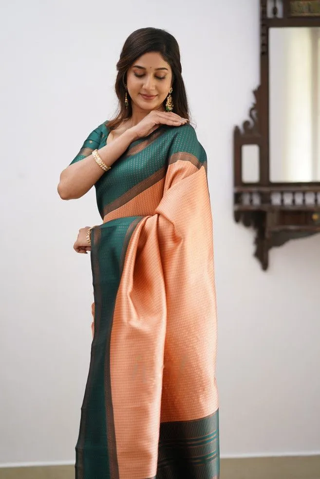 Effervescent Peach Soft Silk Saree With Delightful Blouse Piece