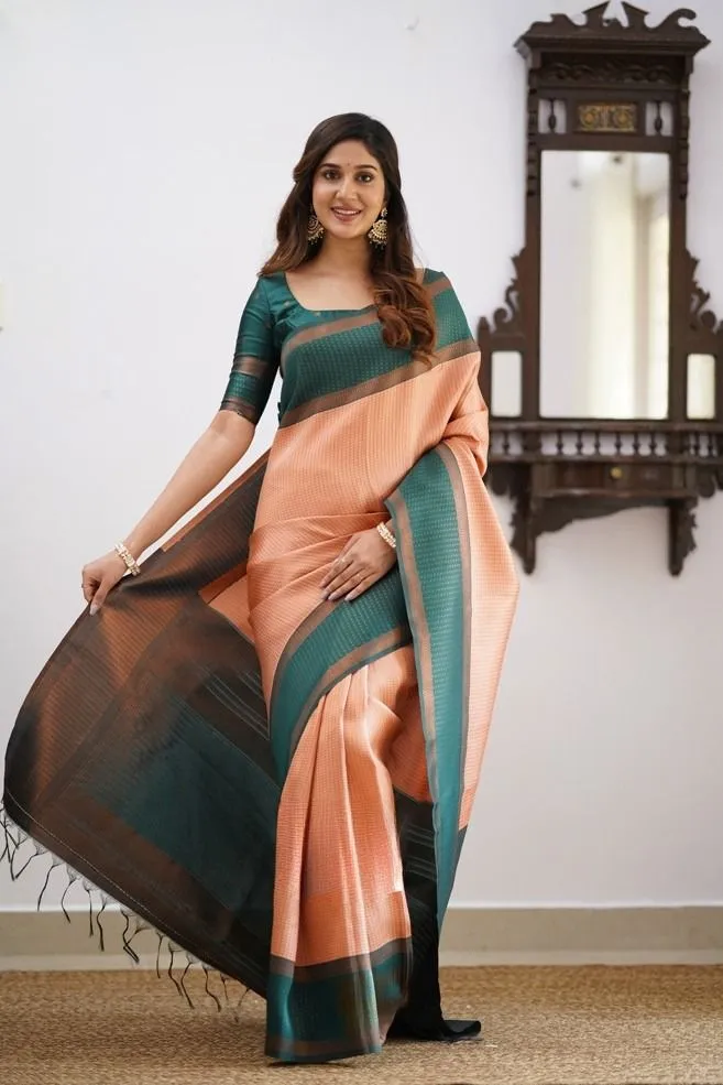 Effervescent Peach Soft Silk Saree With Delightful Blouse Piece