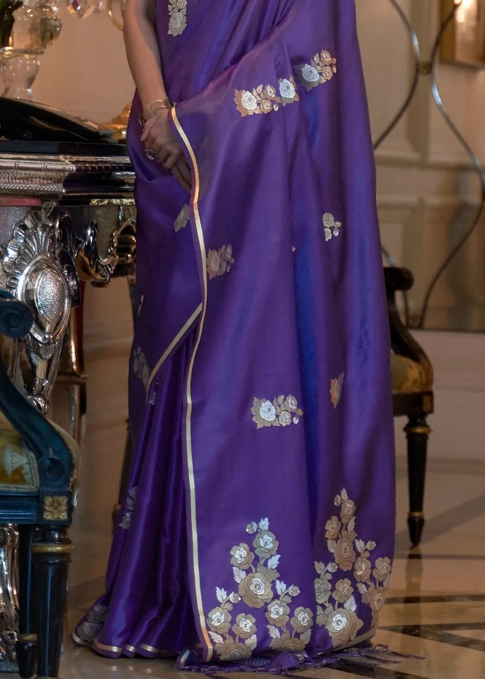 Electric Purple Designer Satin Silk Saree